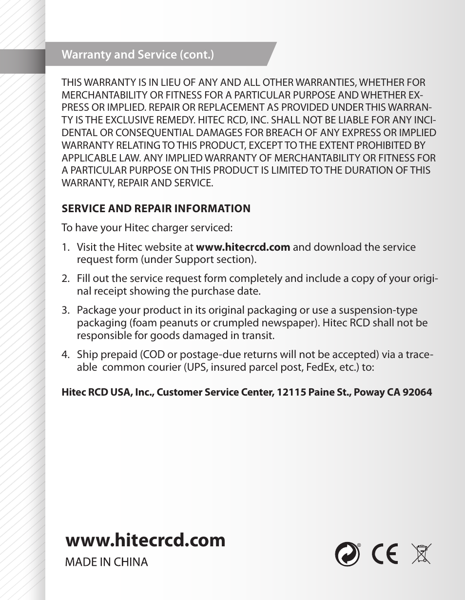 HITEC X1 AC Plus: Single Port AC/DC Chargers User Manual | Page 36 / 36