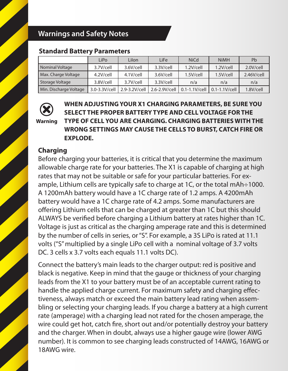 Standard battery parameters | HITEC X1 AC Plus: Single Port AC/DC Chargers User Manual | Page 6 / 36