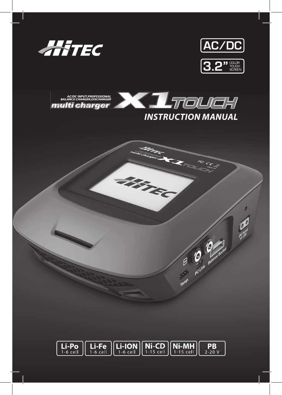 HITEC X1 Touch: AC/DC, Multi-Chemistry, Touch Screen Battery Charger User Manual | 15 pages
