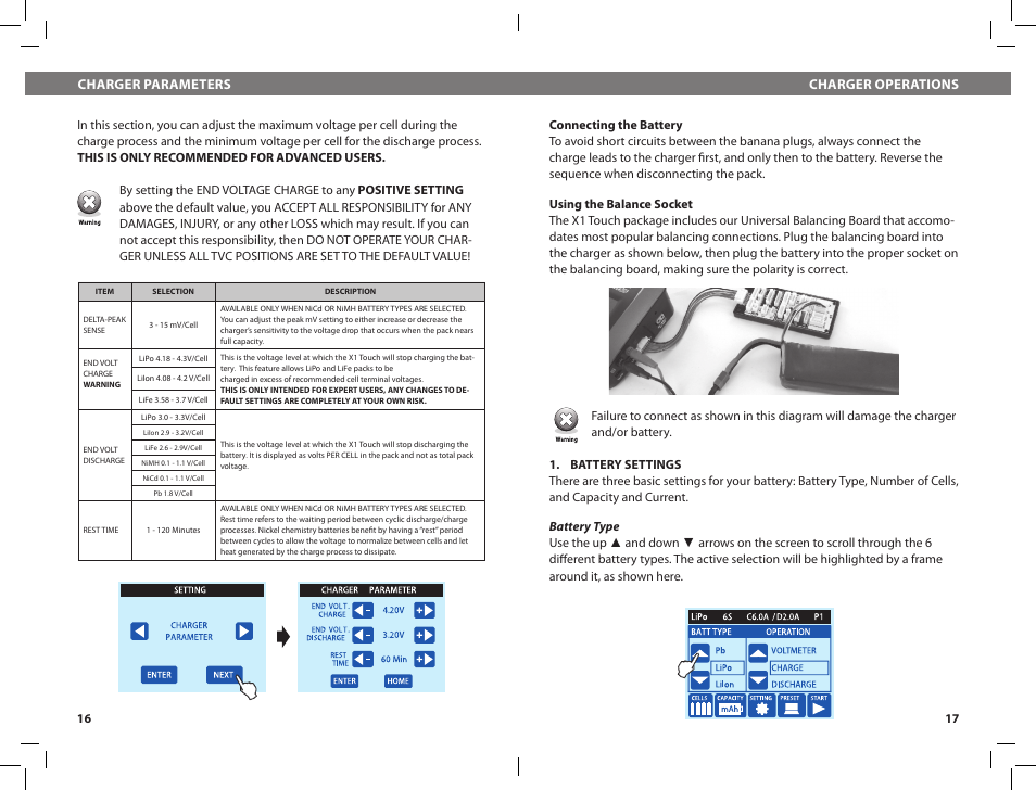 Charger parameters charger operations | HITEC X1 Touch: AC/DC, Multi-Chemistry, Touch Screen Battery Charger User Manual | Page 9 / 15