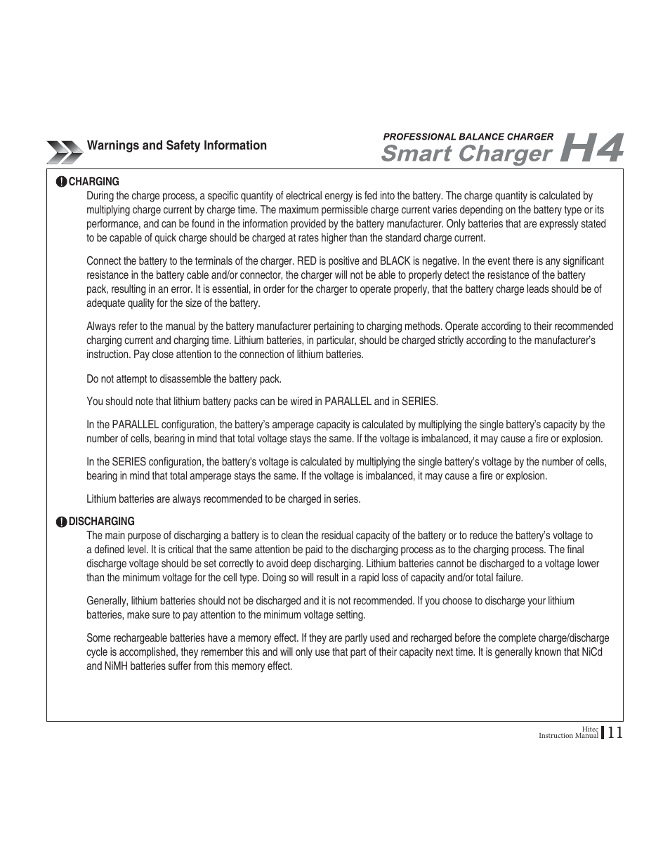 HITEC H4: DC/DC, Four-Port Multi-Charger User Manual | Page 11 / 38