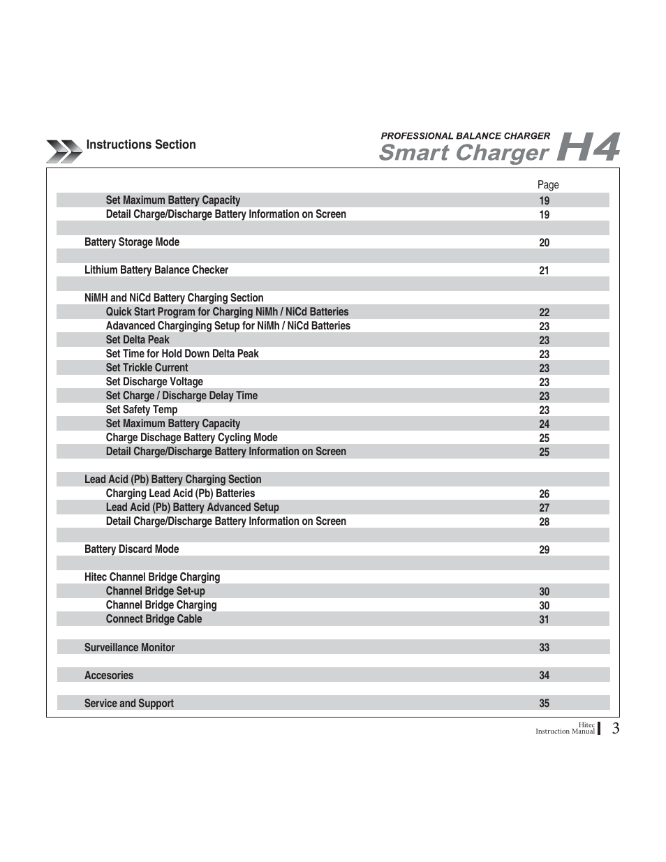 HITEC H4: DC/DC, Four-Port Multi-Charger User Manual | Page 3 / 38