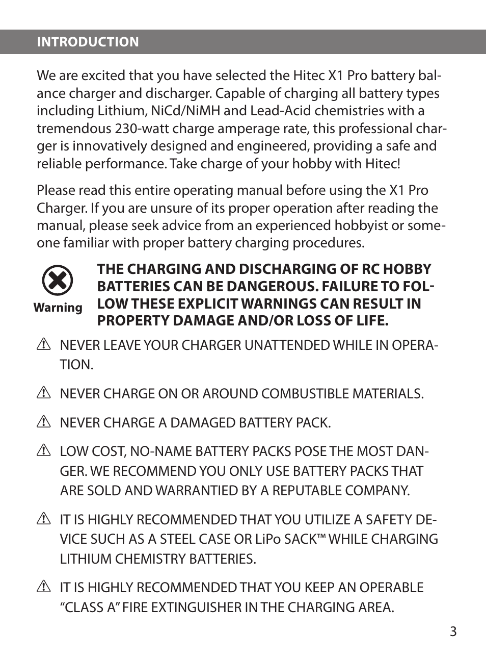 HITEC X1 Pro DC/DC Multi-Charger User Manual | Page 3 / 48