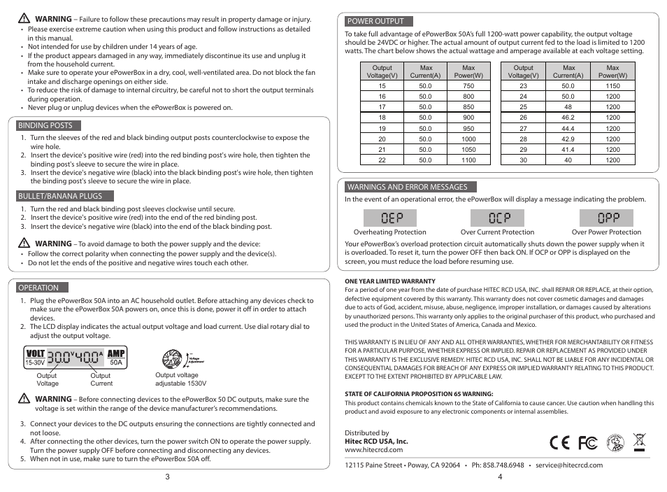 HITEC ePowerbox 50-amp Power Supply User Manual | Page 2 / 2