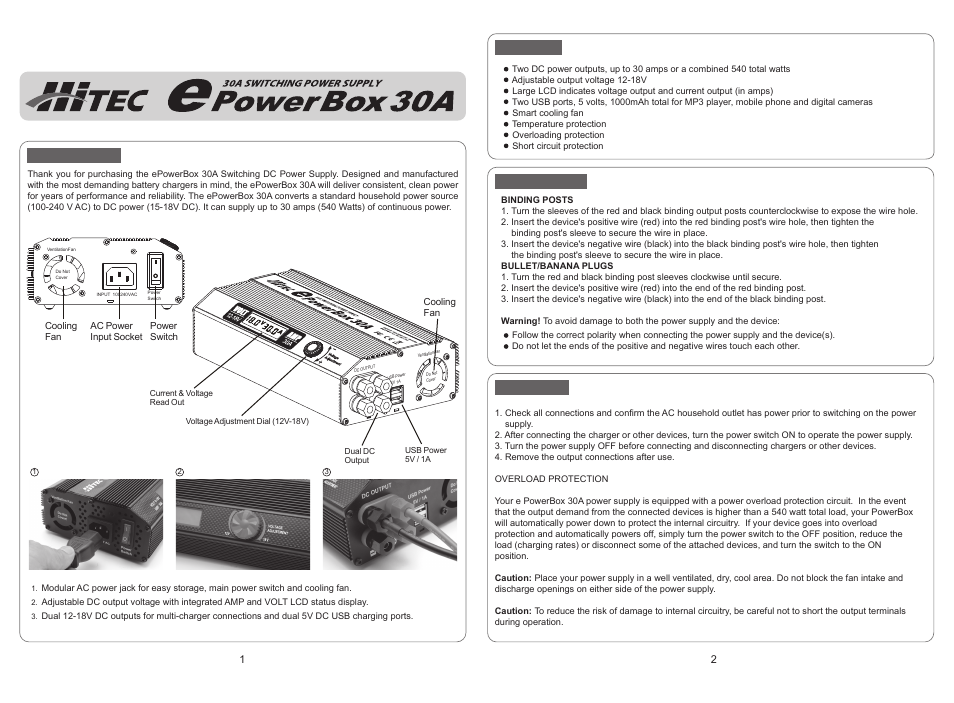 HITEC ePowerBox 30-amp Power Supply User Manual | 2 pages