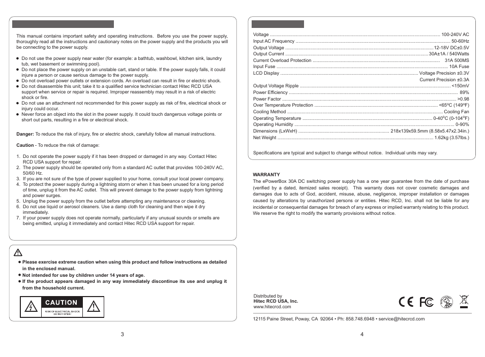 30a_manual-us-2 handout | HITEC ePowerBox 30-amp Power Supply User Manual | Page 2 / 2