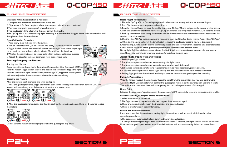 P24 p25, Flying the quadcopter | HITEC Q-Cop 450 User Manual | Page 13 / 16