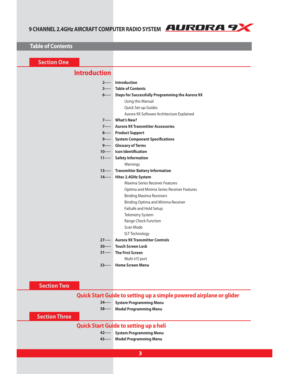 HITEC Aurora 9X User Manual | Page 3 / 144