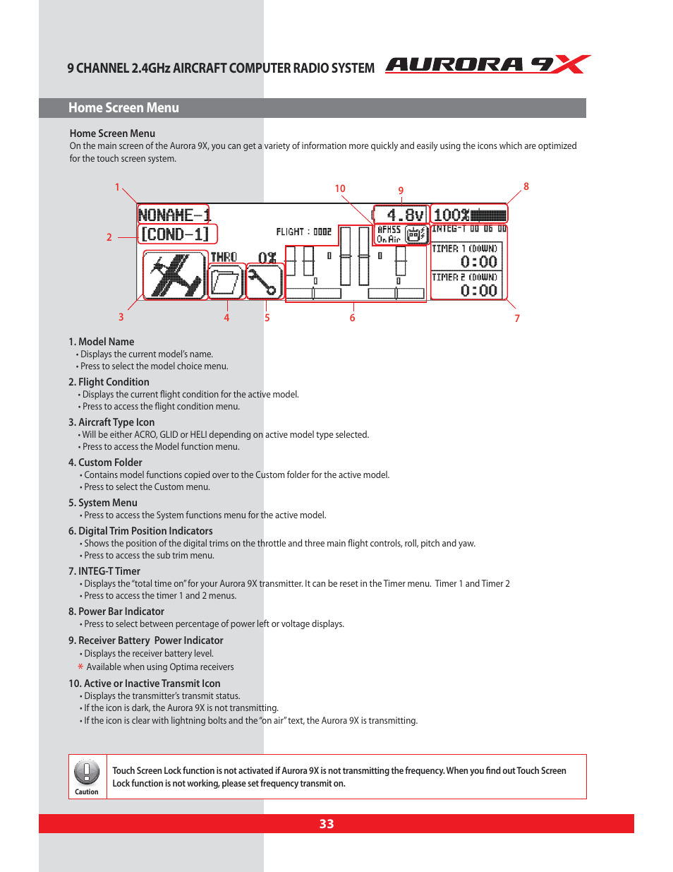 Home screen menu | HITEC Aurora 9X User Manual | Page 33 / 144