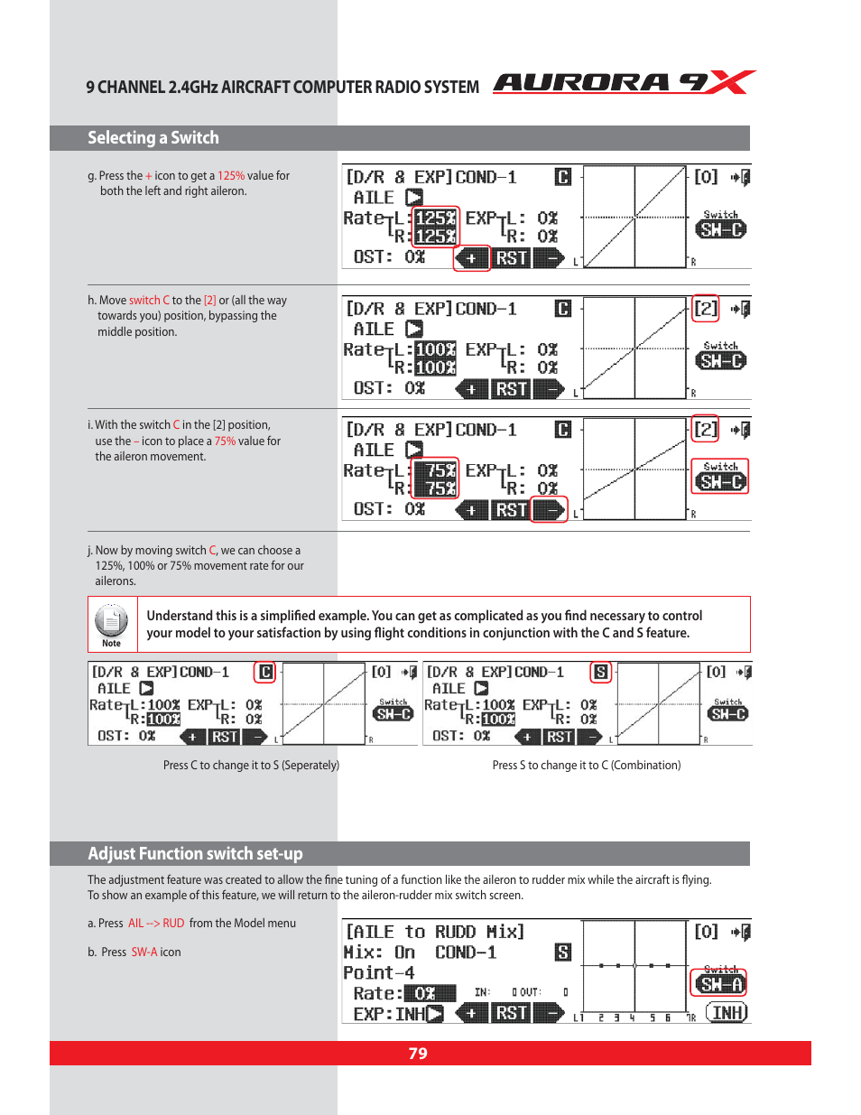 Adjust function switch set-up | HITEC Aurora 9X User Manual | Page 79 / 144