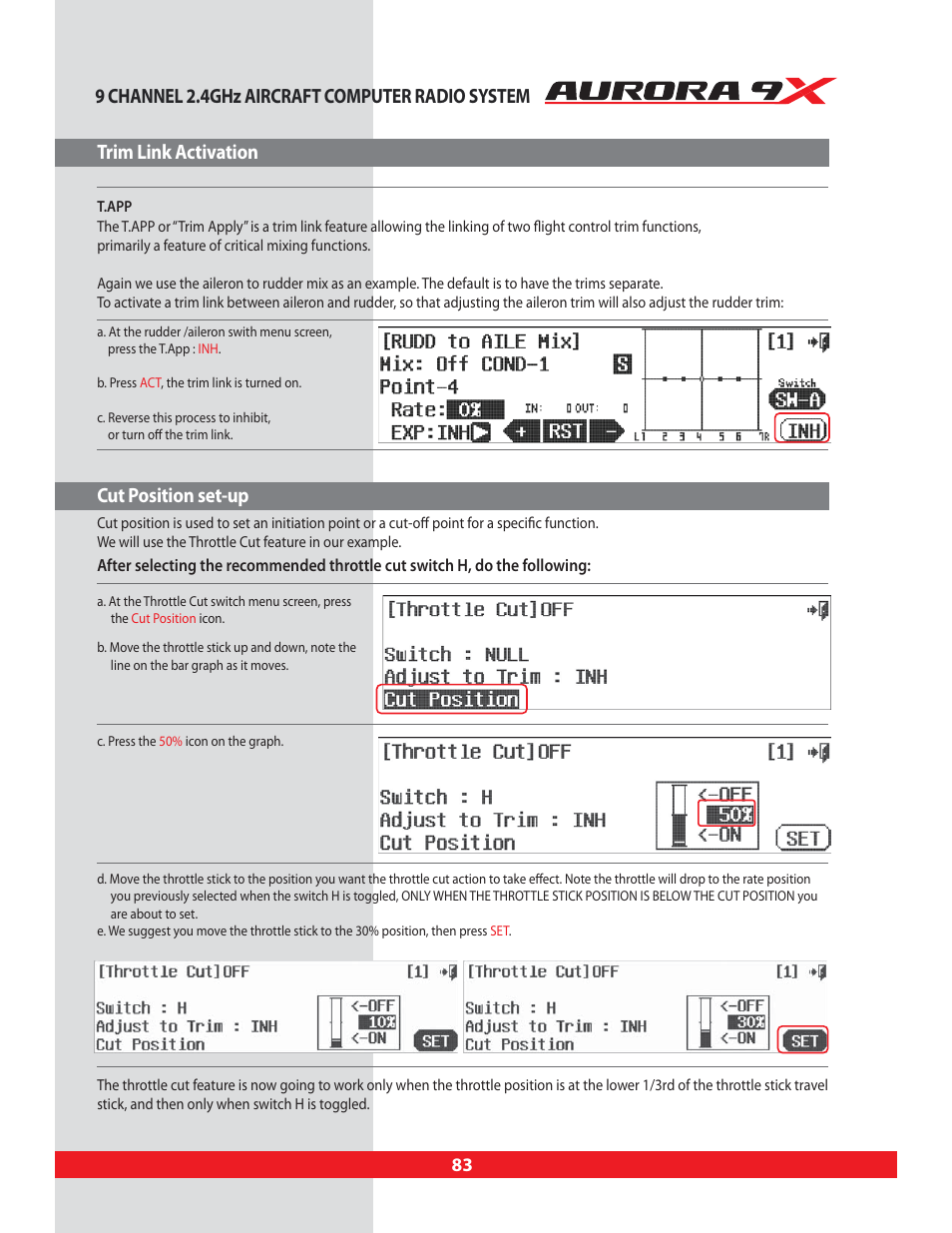 Cut position set-up | HITEC Aurora 9X User Manual | Page 83 / 144