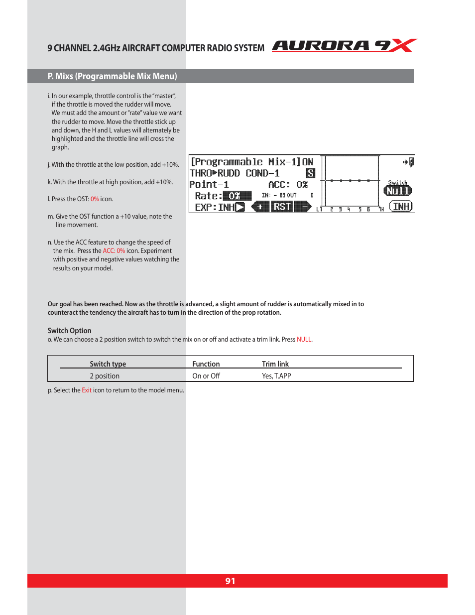 9 channel 2.4ghz aircraft computer radio system, P. mixs (programmable mix menu) | HITEC Aurora 9X User Manual | Page 91 / 144