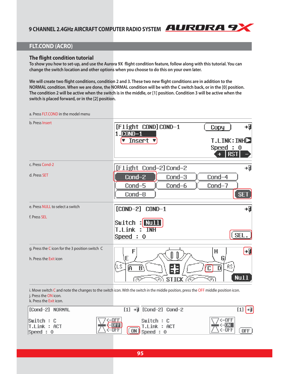 9 channel 2.4ghz aircraft computer radio system, Flt.cond (acro), The flight condition tutorial | HITEC Aurora 9X User Manual | Page 95 / 144