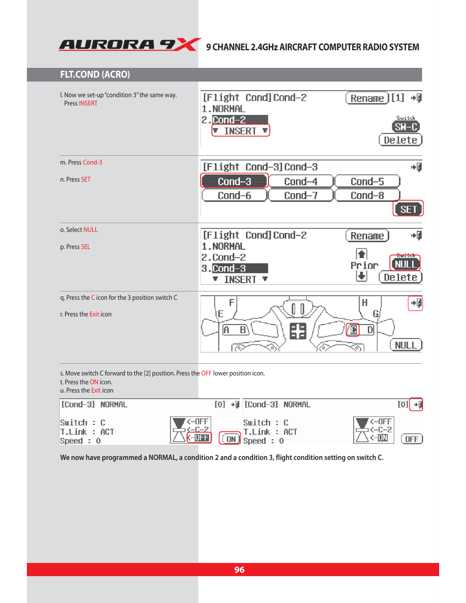 9 channel 2.4ghz aircraft computer radio system, Flt.cond (acro) | HITEC Aurora 9X User Manual | Page 96 / 144
