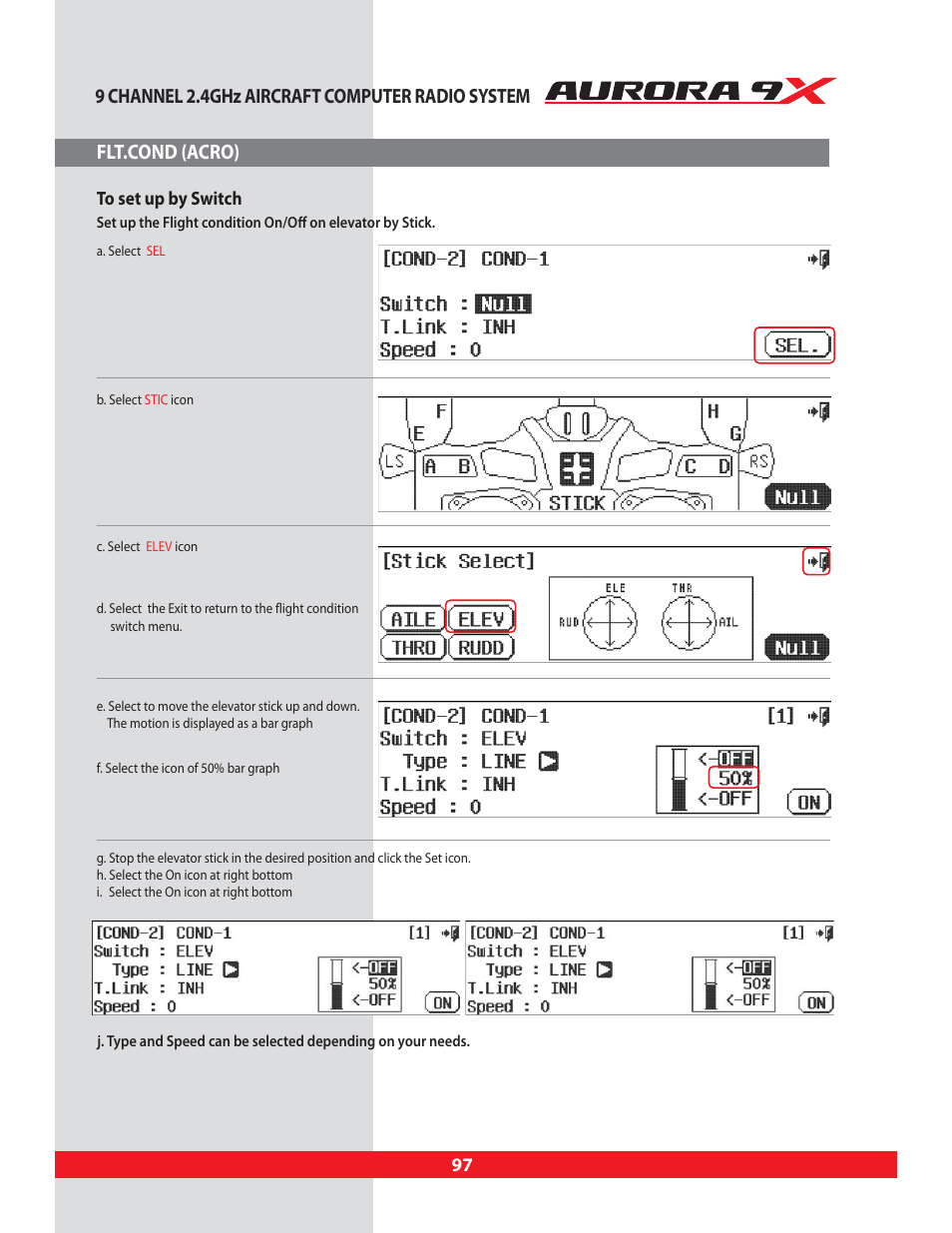 9 channel 2.4ghz aircraft computer radio system, Flt.cond (acro) | HITEC Aurora 9X User Manual | Page 97 / 144