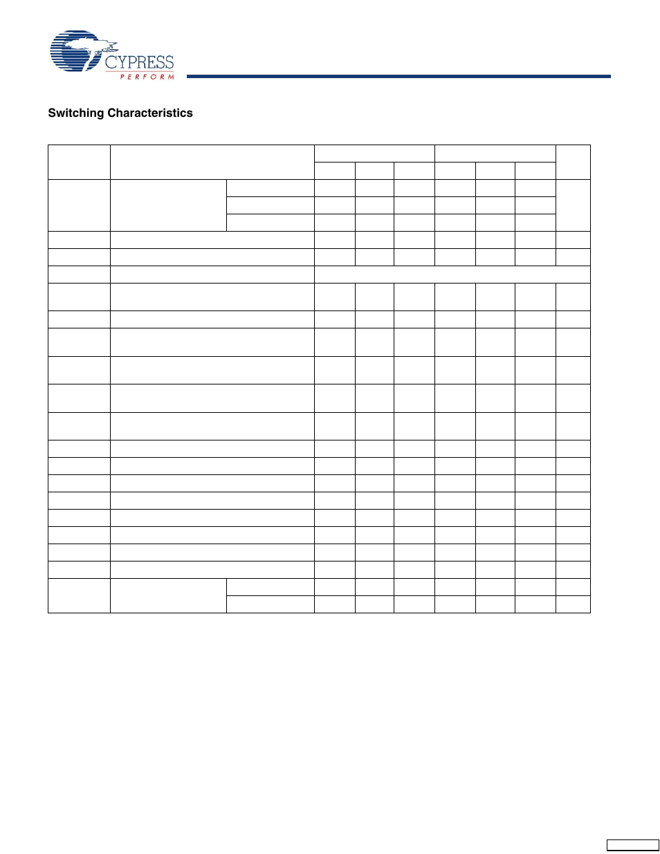 Switching characteristics | Cypress CY7B991 User Manual | Page 9 / 19