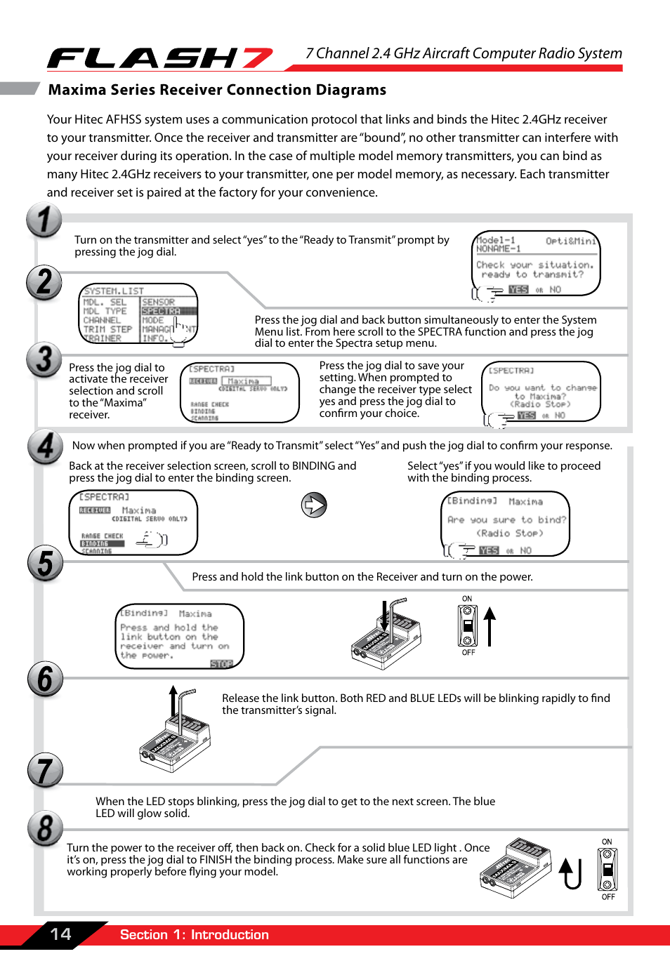 7 channel 2.4 ghz aircraft computer radio system, 14 maxima series receiver connection diagrams | HITEC Flash 7 User Manual | Page 15 / 102