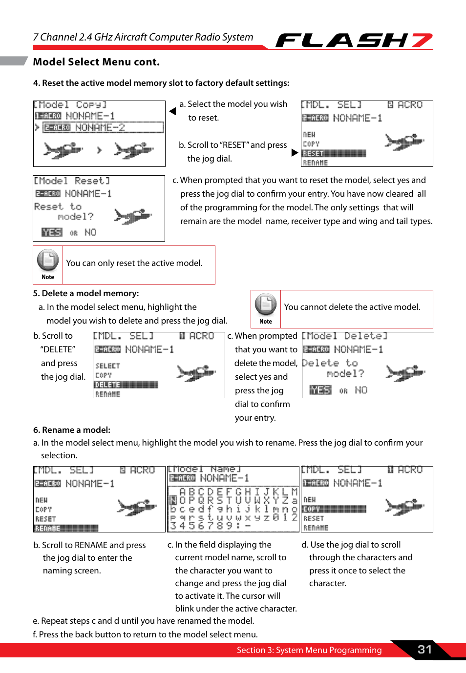 7 channel 2.4 ghz aircraft computer radio system, 31 model select menu cont | HITEC Flash 7 User Manual | Page 32 / 102