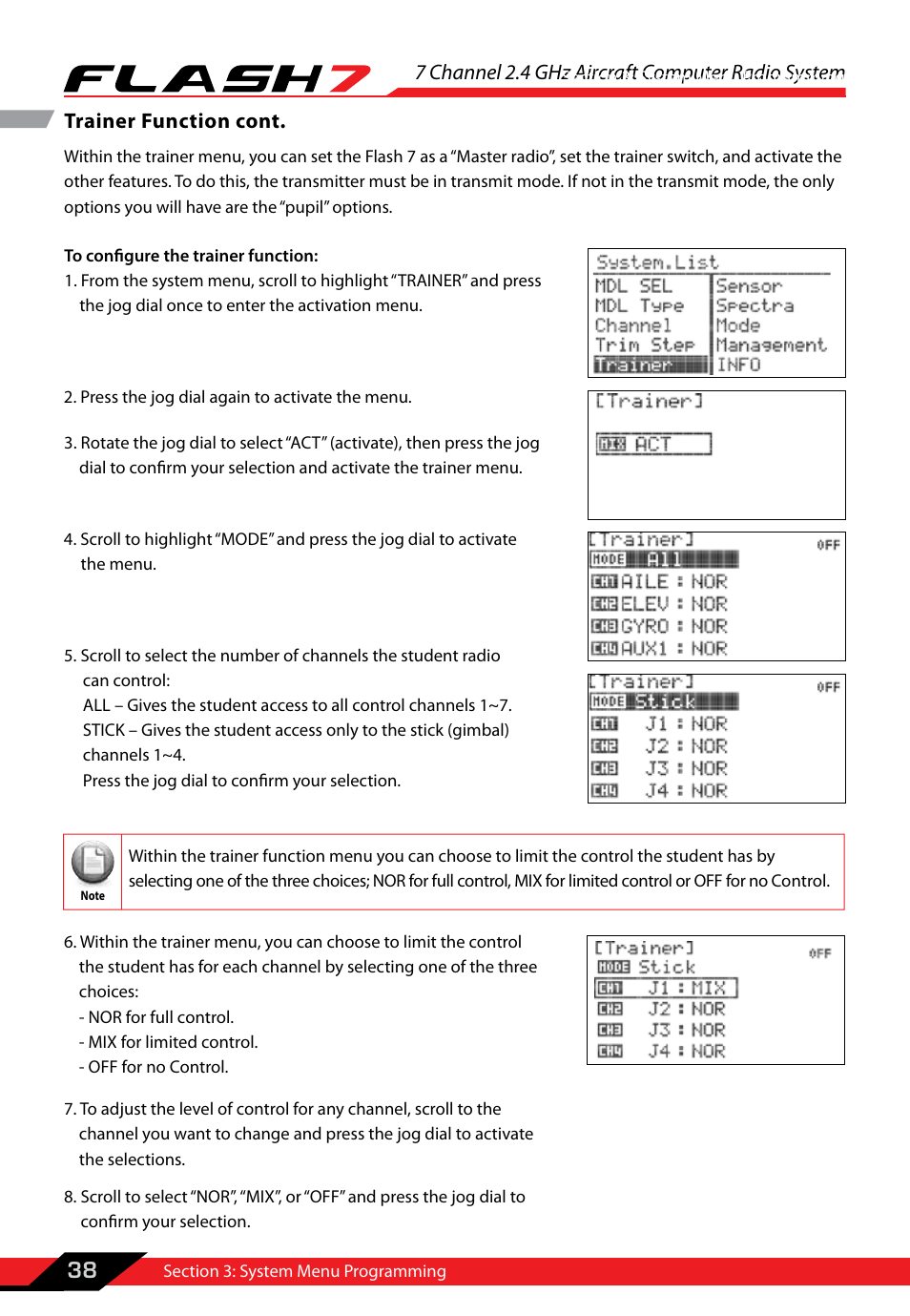 7 channel 2.4 ghz aircraft computer radio system, 38 trainer function cont | HITEC Flash 7 User Manual | Page 39 / 102