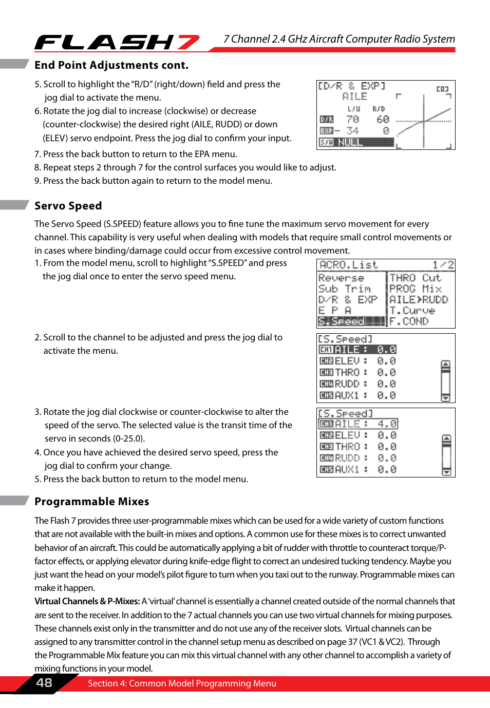 Servo speed, Programmable mixes, Servo speed programmable mixes | HITEC Flash 7 User Manual | Page 49 / 102