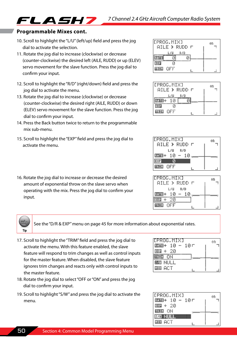 7 channel 2.4 ghz aircraft computer radio system, 50 programmable mixes cont | HITEC Flash 7 User Manual | Page 51 / 102