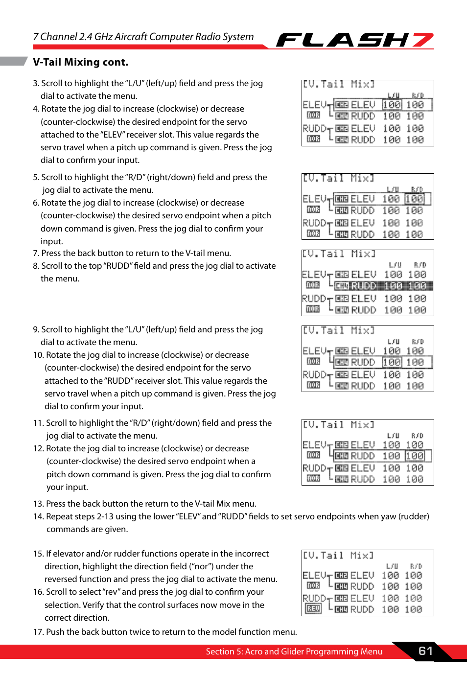 7 channel 2.4 ghz aircraft computer radio system, 61 v-tail mixing cont | HITEC Flash 7 User Manual | Page 62 / 102