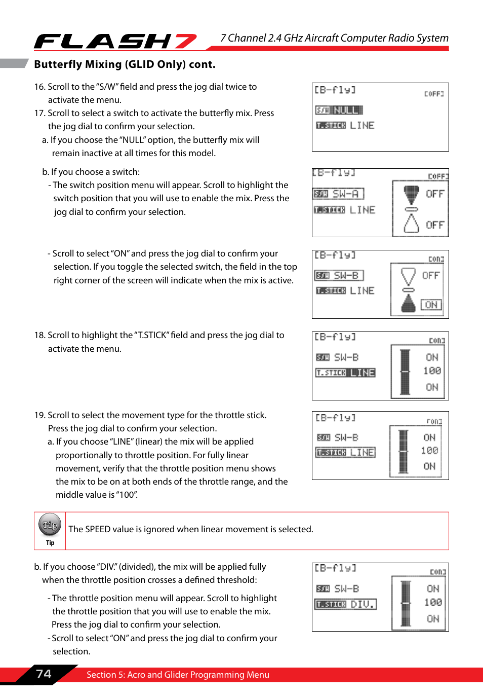 7 channel 2.4 ghz aircraft computer radio system, 74 butterfly mixing (glid only) cont | HITEC Flash 7 User Manual | Page 75 / 102