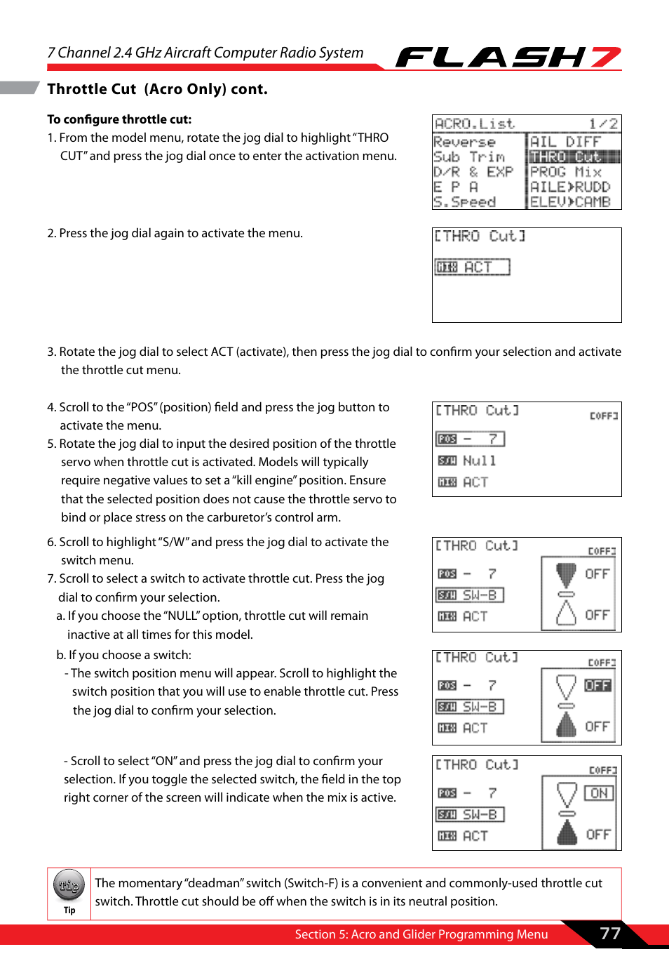 7 channel 2.4 ghz aircraft computer radio system, 77 throttle cut (acro only) cont | HITEC Flash 7 User Manual | Page 78 / 102