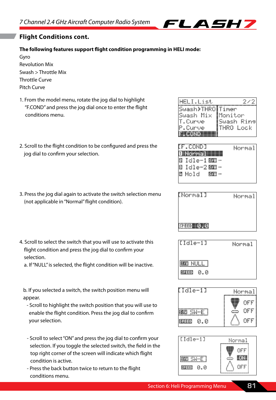 7 channel 2.4 ghz aircraft computer radio system, 81 flight conditions cont | HITEC Flash 7 User Manual | Page 82 / 102