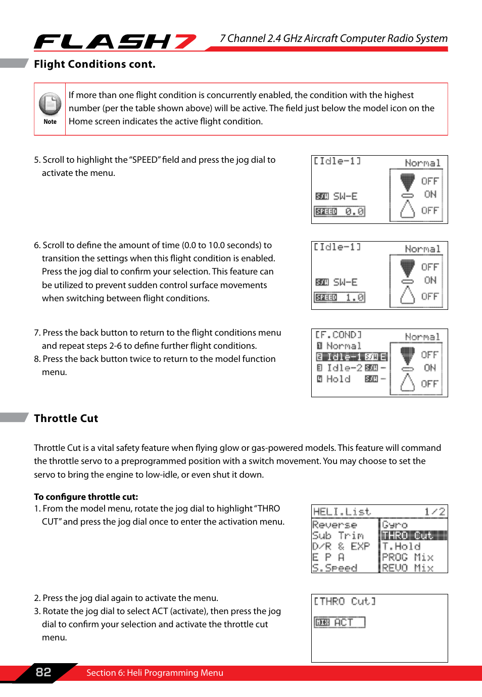 Throttle cut, 7 channel 2.4 ghz aircraft computer radio system, 82 flight conditions cont. throttle cut | HITEC Flash 7 User Manual | Page 83 / 102