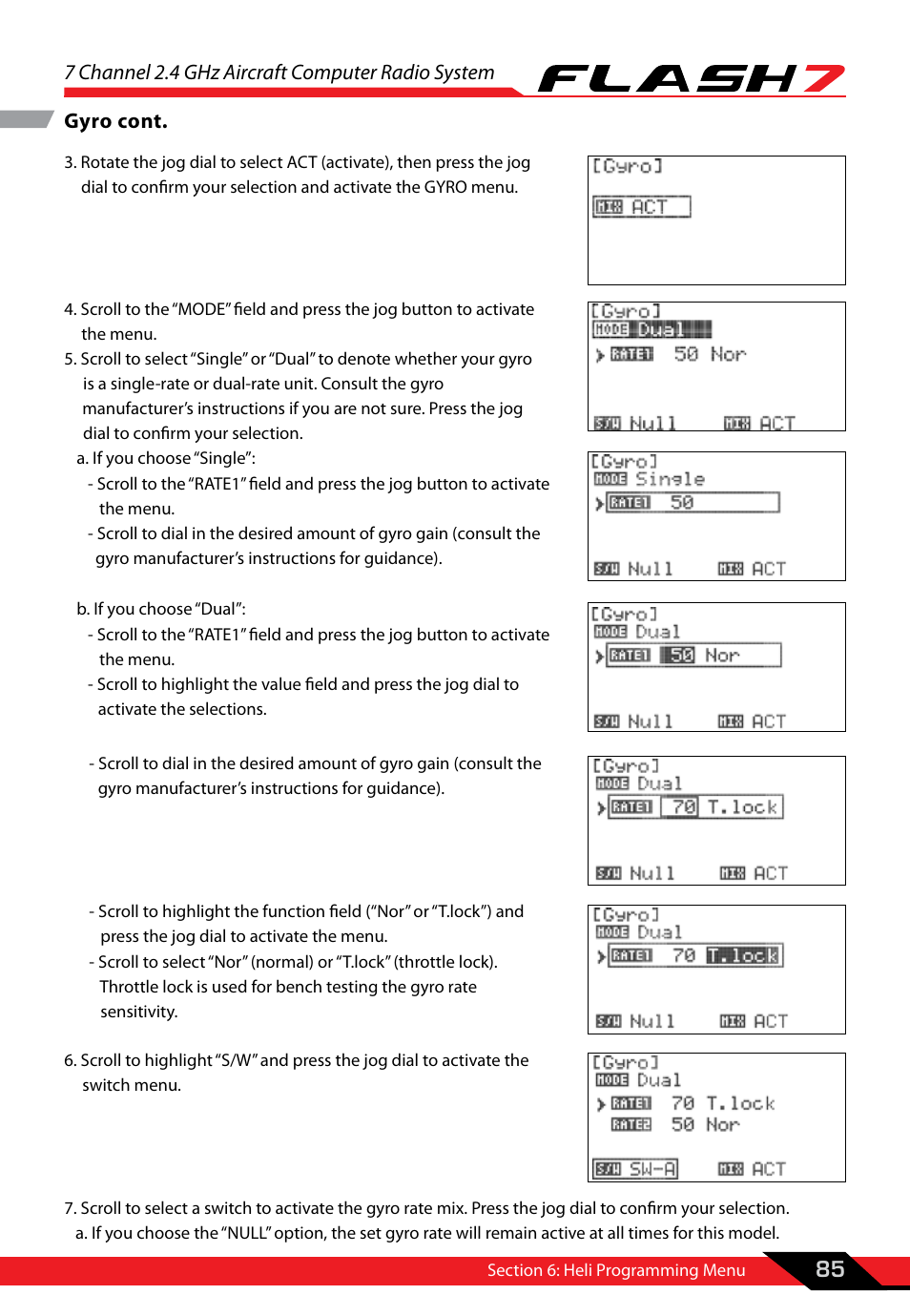 7 channel 2.4 ghz aircraft computer radio system, 85 gyro cont | HITEC Flash 7 User Manual | Page 86 / 102