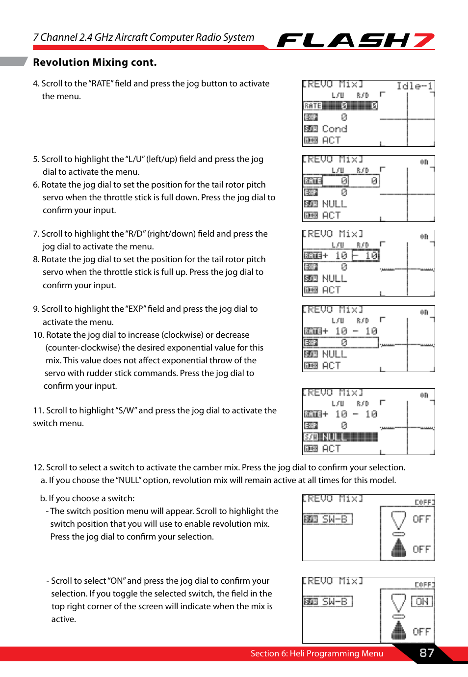 7 channel 2.4 ghz aircraft computer radio system, 87 revolution mixing cont | HITEC Flash 7 User Manual | Page 88 / 102