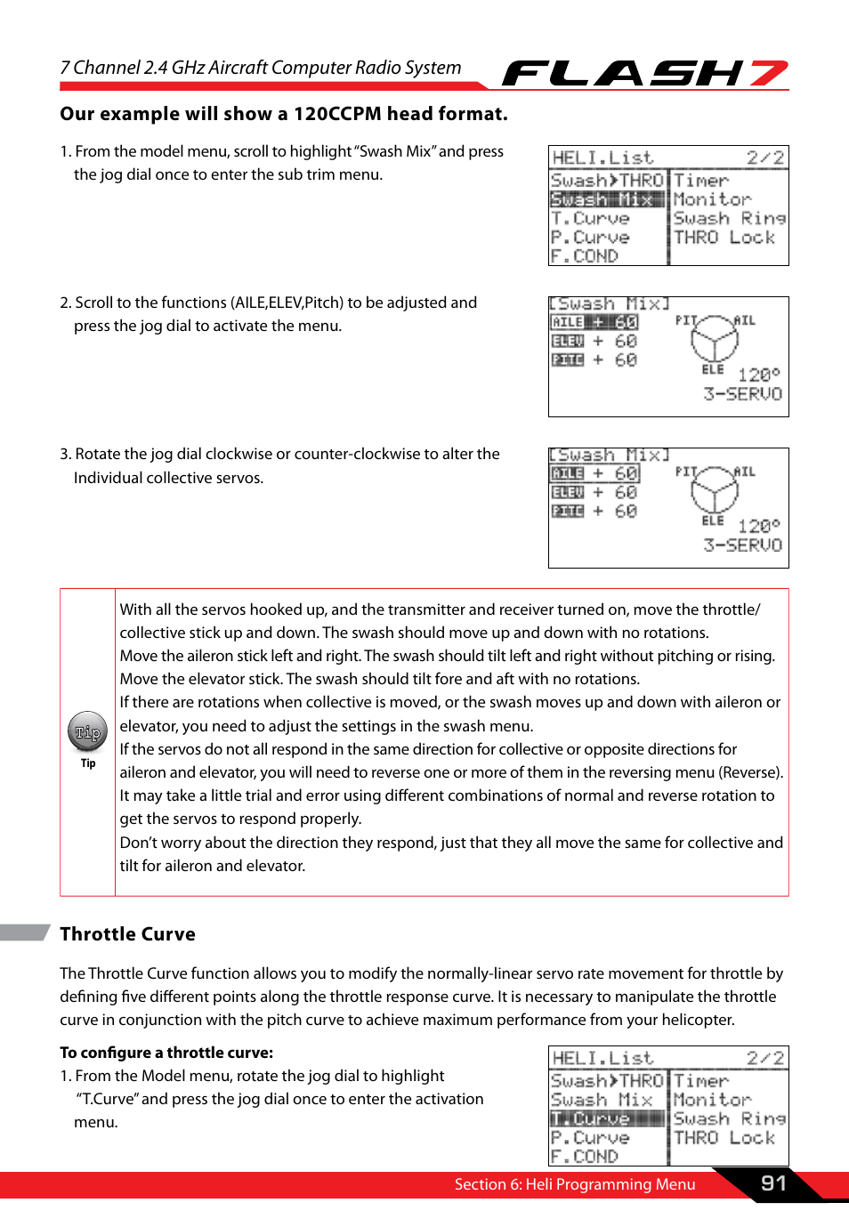 Throttle curve, 7 channel 2.4 ghz aircraft computer radio system | HITEC Flash 7 User Manual | Page 92 / 102