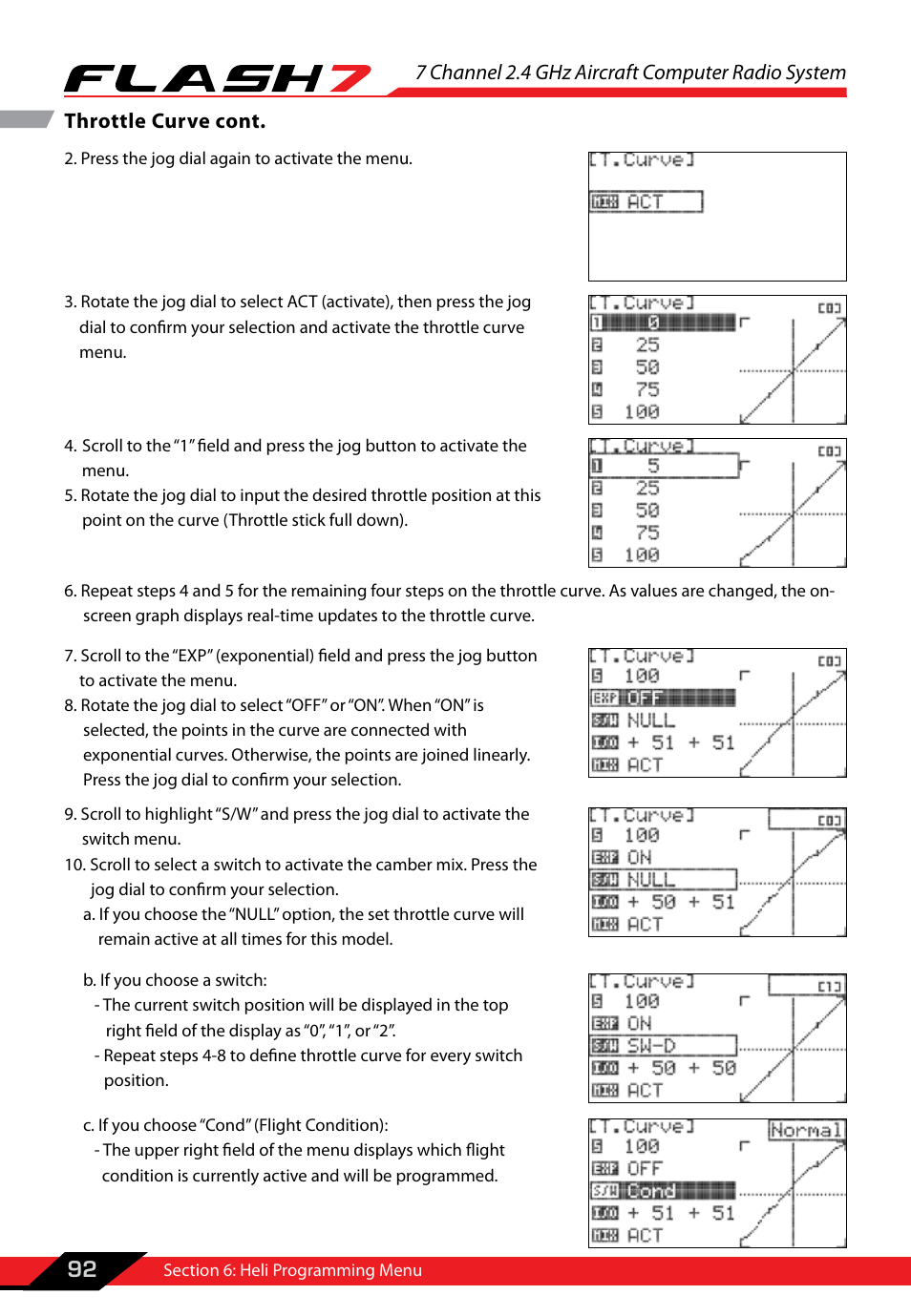 7 channel 2.4 ghz aircraft computer radio system, 92 throttle curve cont | HITEC Flash 7 User Manual | Page 93 / 102