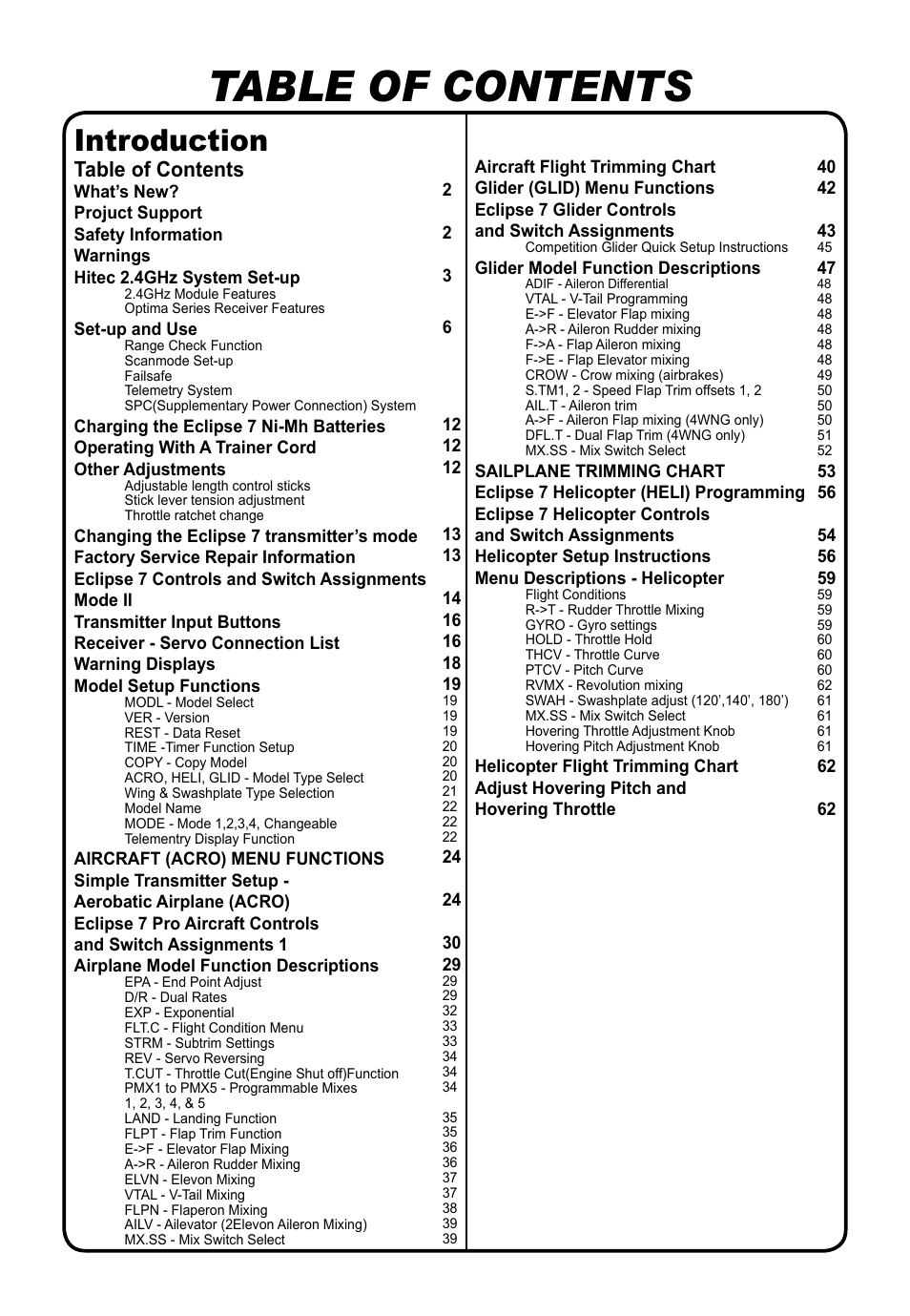 HITEC Eclipse 7 Pro User Manual | Page 3 / 66