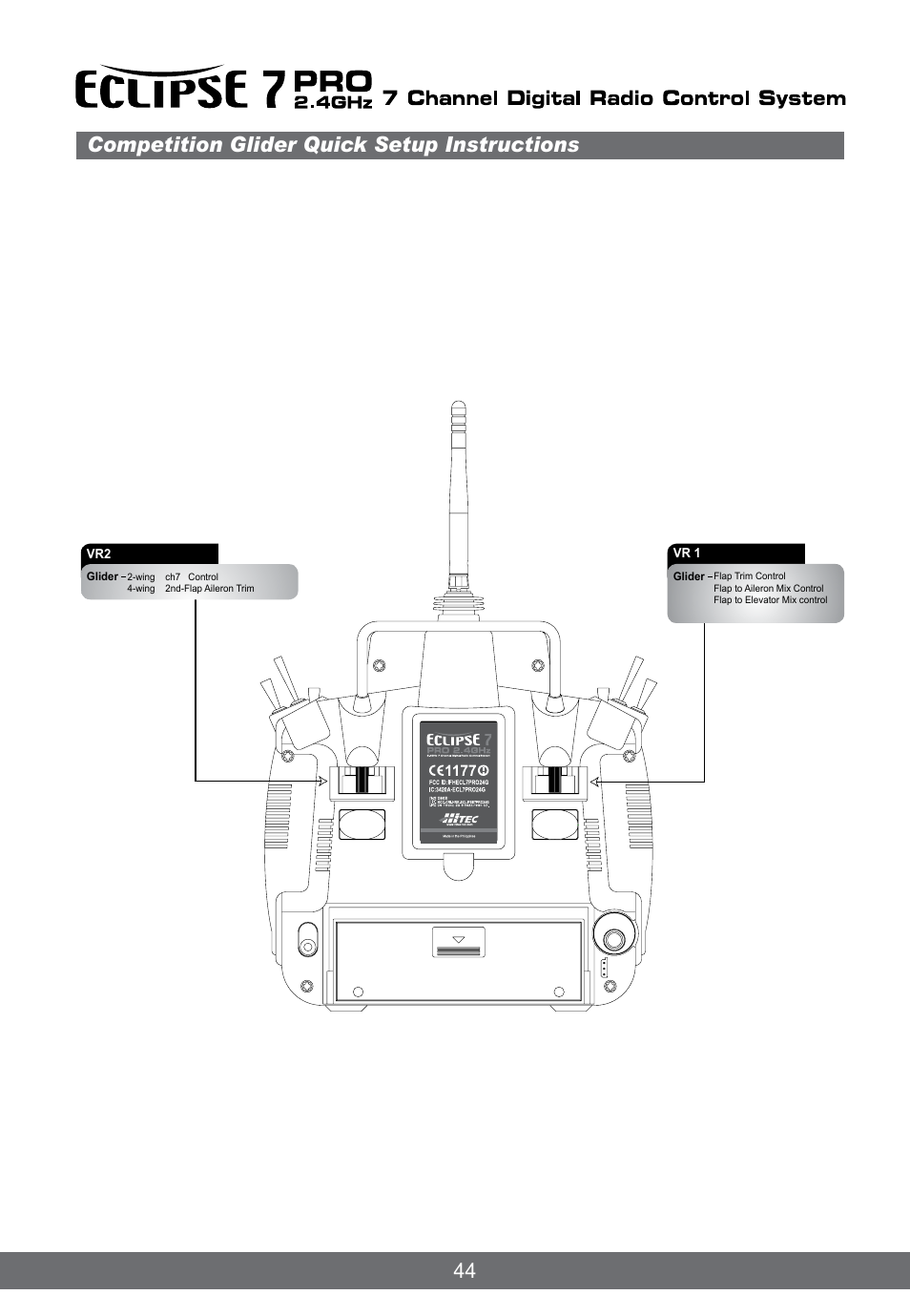 44 competition glider quick setup instructions | HITEC Eclipse 7 Pro User Manual | Page 46 / 66