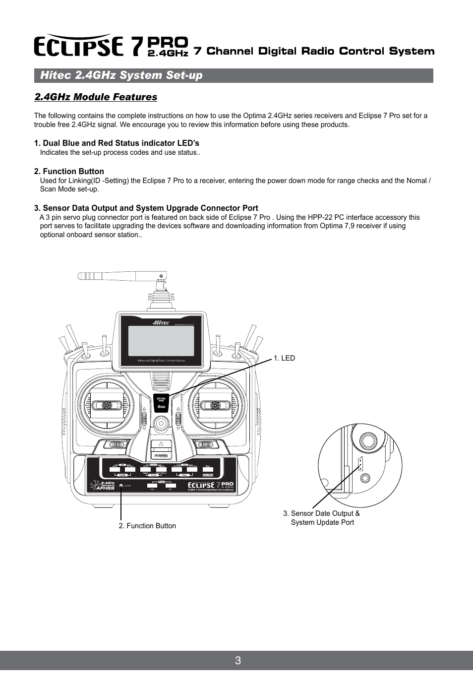 3hitec 2.4ghz system set-up, 4ghz module features | HITEC Eclipse 7 Pro User Manual | Page 5 / 66