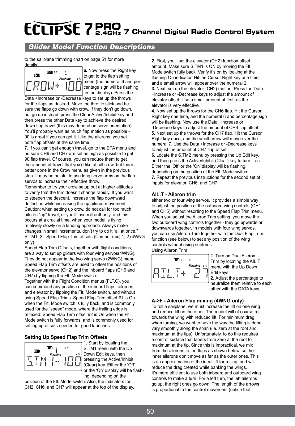 50 glider model function descriptions | HITEC Eclipse 7 Pro User Manual | Page 52 / 66