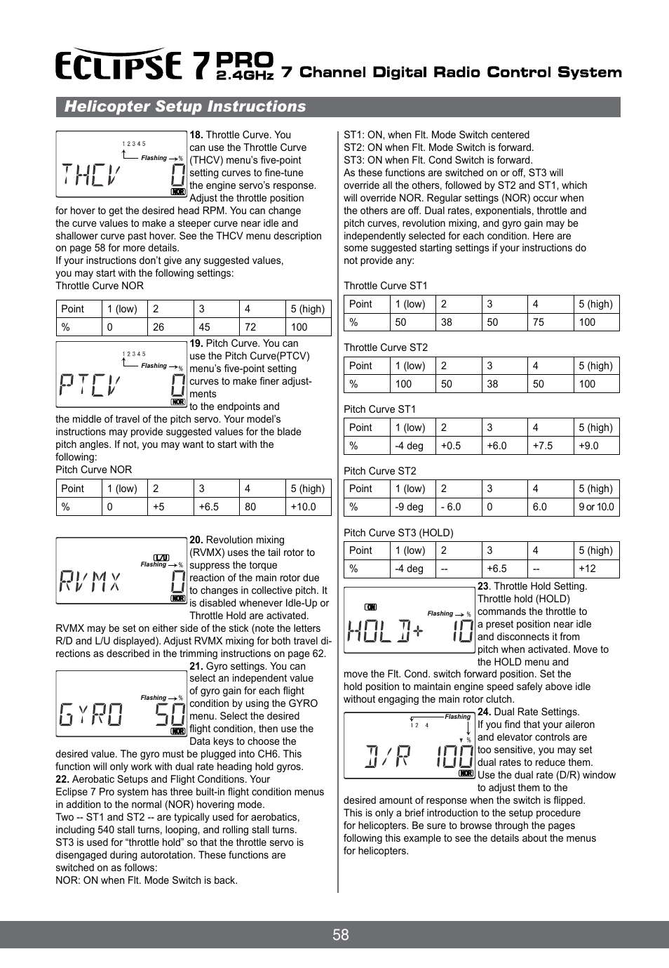 58 helicopter setup instructions | HITEC Eclipse 7 Pro User Manual | Page 60 / 66