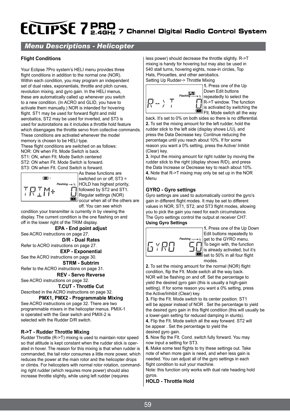 59 menu descriptions - helicopter | HITEC Eclipse 7 Pro User Manual | Page 61 / 66