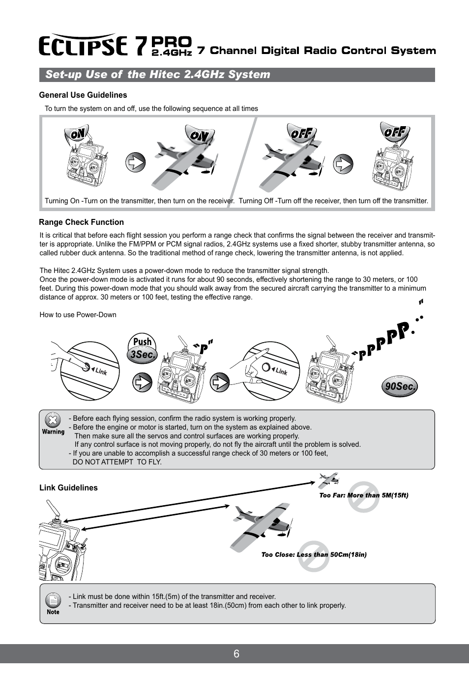 6set-up use of the hitec 2.4ghz system | HITEC Eclipse 7 Pro User Manual | Page 8 / 66