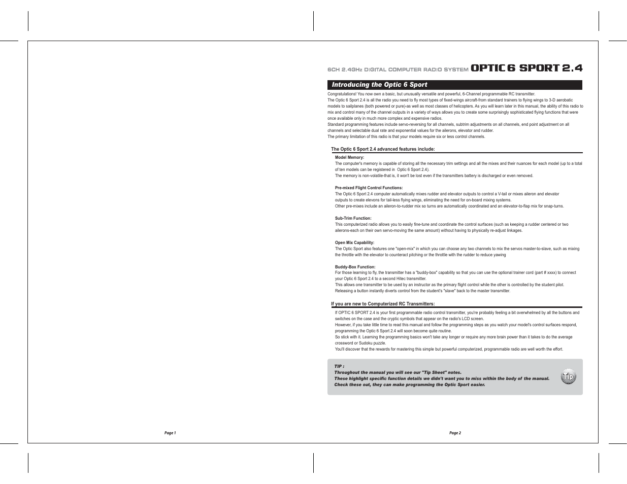 Introducing the optic 6 sport | HITEC Optic 6 Sport 2.4 User Manual | Page 2 / 30