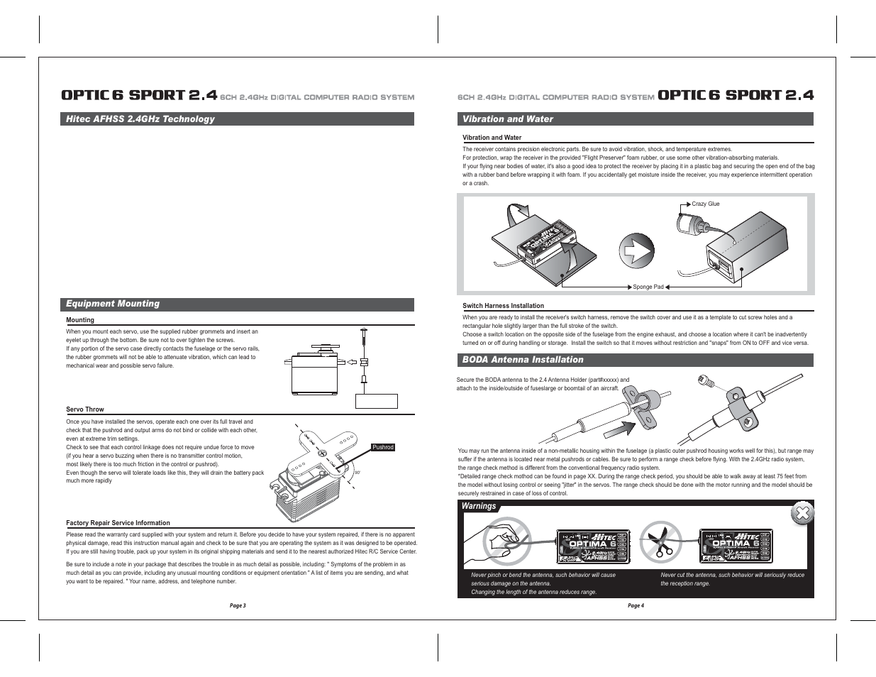 HITEC Optic 6 Sport 2.4 User Manual | Page 3 / 30
