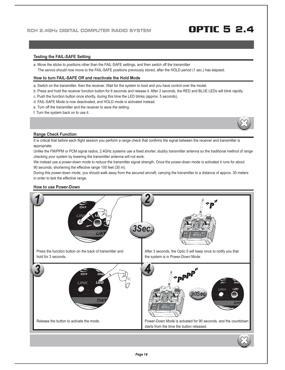 3sec, Minima series receiver features, 90sec | Page 16 | HITEC Optic 5 2.4 User Manual | Page 17 / 24