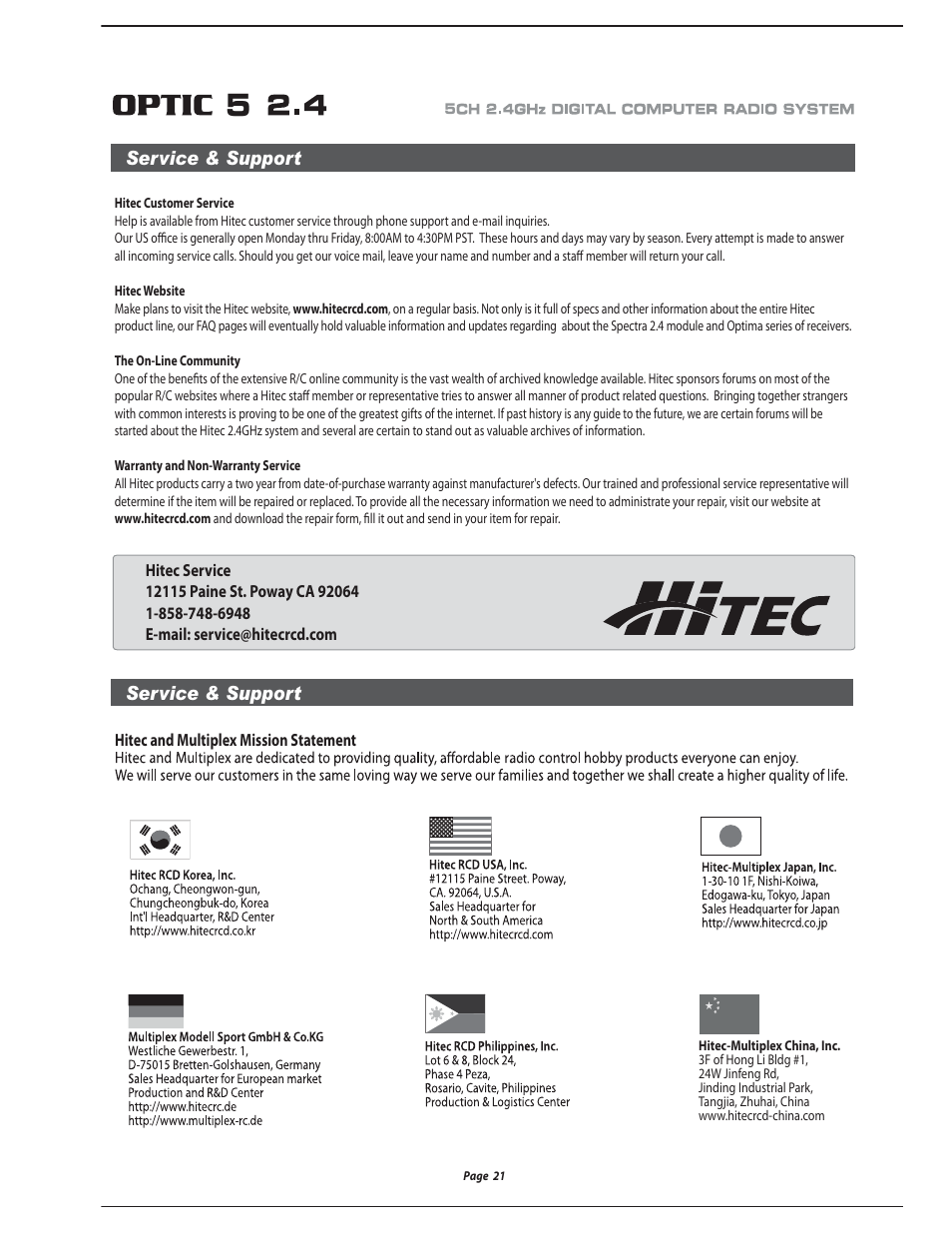 HITEC Optic 5 2.4 User Manual | Page 22 / 24