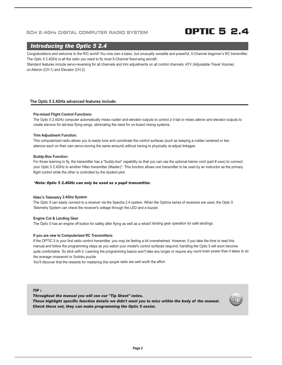 Introducing the optic 5 2.4 | HITEC Optic 5 2.4 User Manual | Page 3 / 24