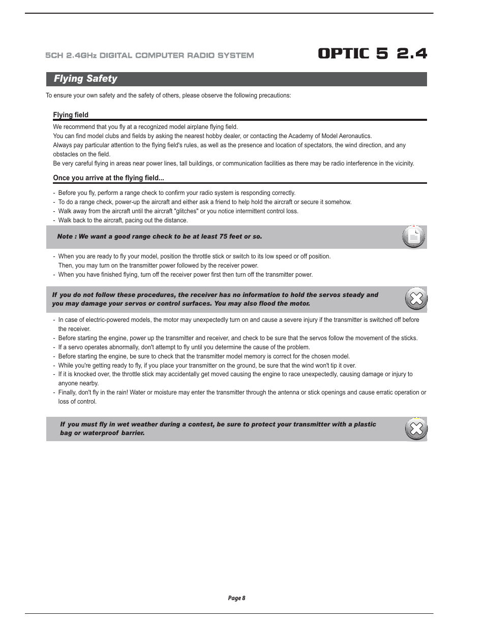 Flying safety | HITEC Optic 5 2.4 User Manual | Page 9 / 24