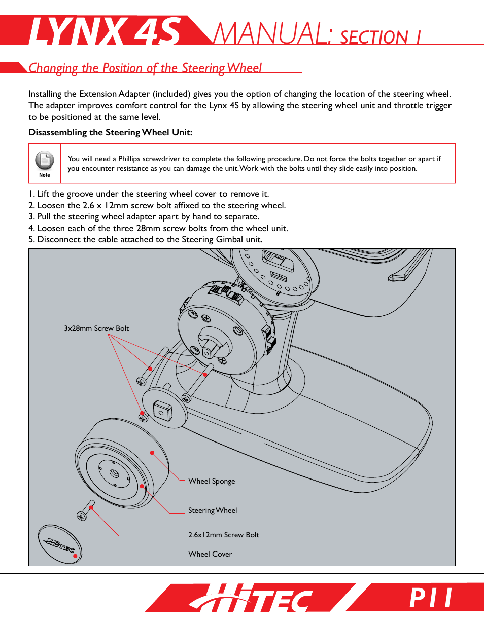 Changing the position of the steering wheel, Manual | HITEC Lynx 4S User Manual | Page 11 / 56