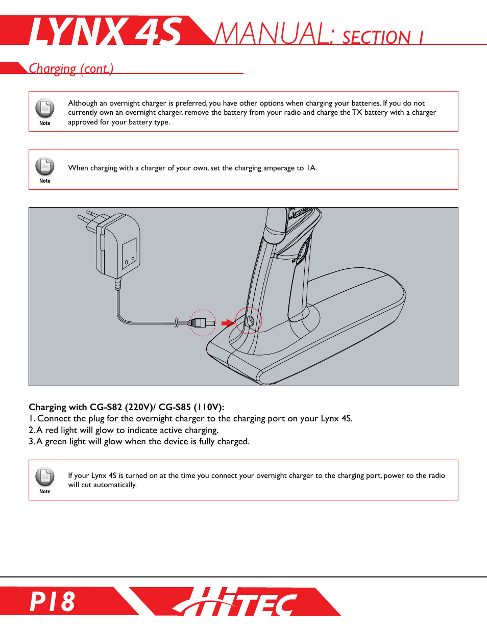 Manual, Charging (cont.) | HITEC Lynx 4S User Manual | Page 18 / 56