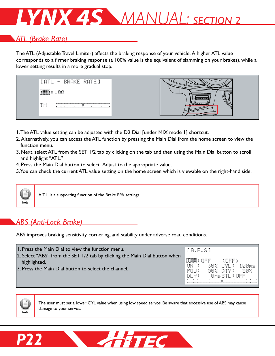 Atl (brake rate), Abs (anti-lock brake), A.t.l (brake rate) | A.b.s (anti-lock brake), Manual | HITEC Lynx 4S User Manual | Page 22 / 56